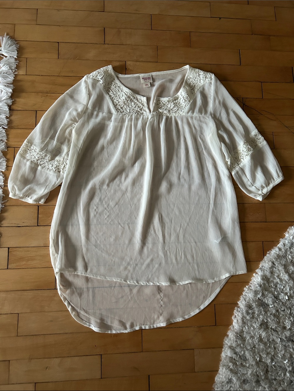 Women’s Cream Lace Accent Sheer Blouse